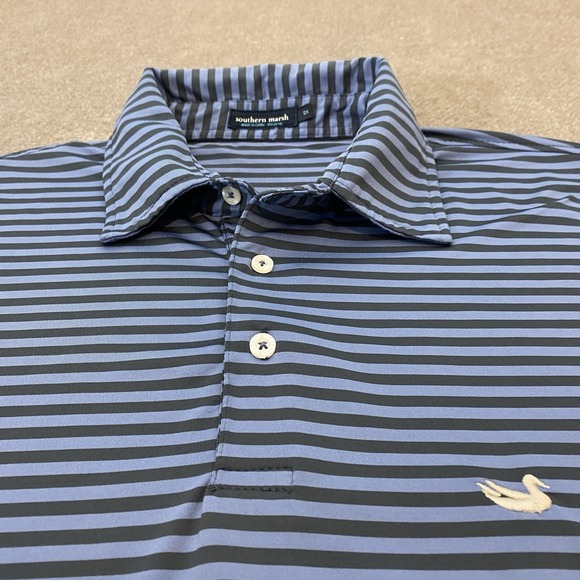 Southern Marsh Polo Shirt Mens Size XXL Blue Striped Emerald Bay Golf Club Logo - Picture 3 of 10